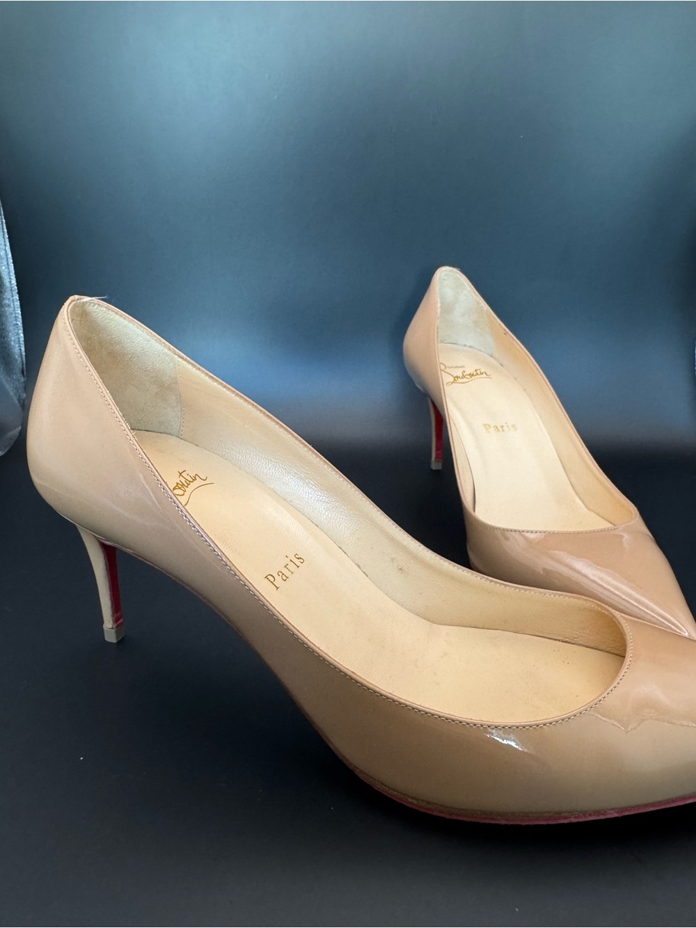 Christian Louboutin Lady Gena 85 Nude Patent Pumps Red Sole EU 38 - Picture 3 of 7